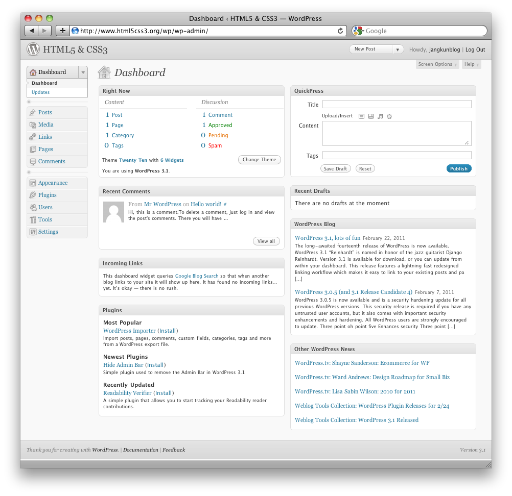 WordPress Admin Dashboard