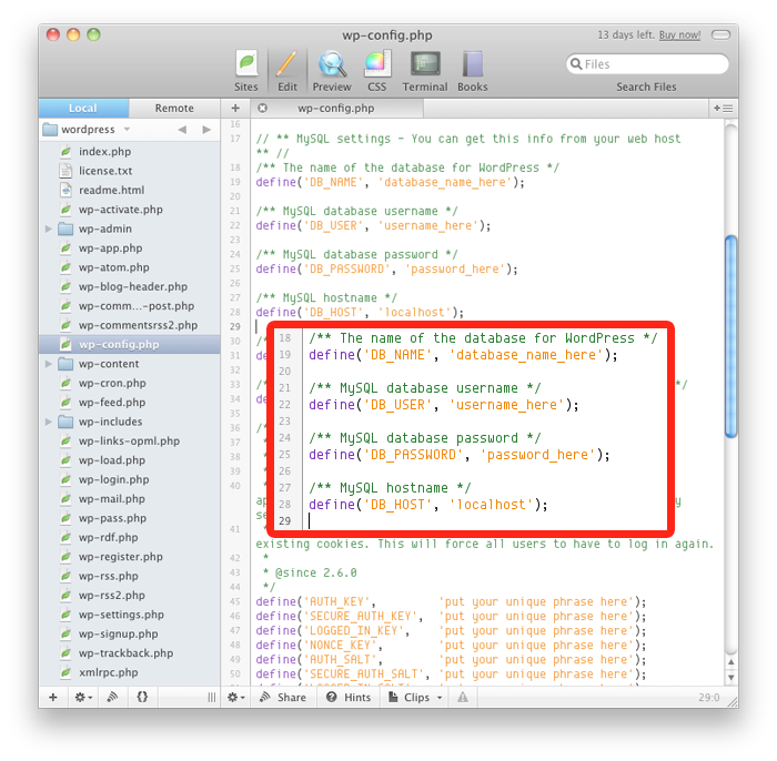 wp-config.php 수정 화면-1