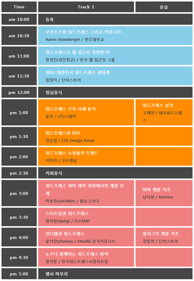 워드프레스 미트업 서울 2015 프로그램
